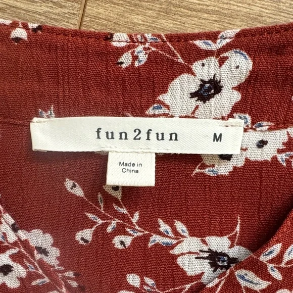 Fun 2 Fun Floral Blouse - Rust and White - Picture 2 of 3